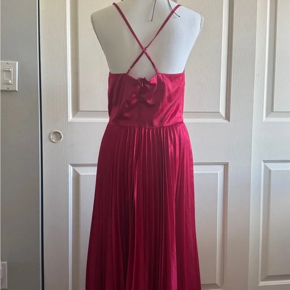 Gorgeous Romantic Coquette Cherry Satin Midi Dress with Cowl neckline - Picture 6 of 8